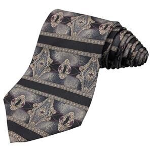 Vintage Cambridge Classics Tie 57" Wide Mens Silk Baroque‎ Art Decco Black Gray